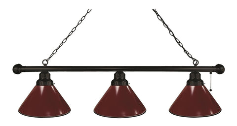 Burgundy 3 Shade Billiard Light Black