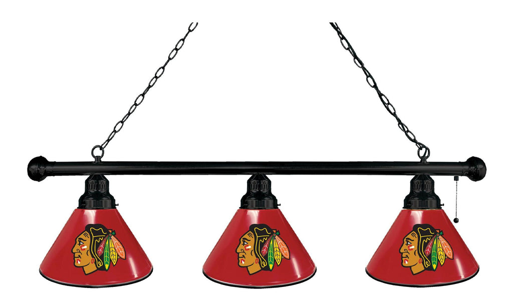 Chicago Blackhawks 3 Shade Billiard Light With Red Shades Black