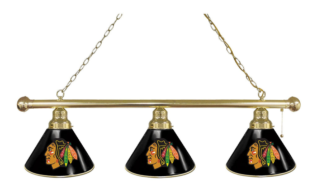 Chicago Blackhawks 3 Shade Billiard Light With Black Shades Brass