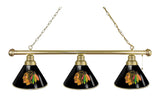 Chicago Blackhawks 3 Shade Billiard Light With Black Shades Brass