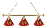 Chicago Blackhawks 3 Shade Billiard Light With Red Shades Brass