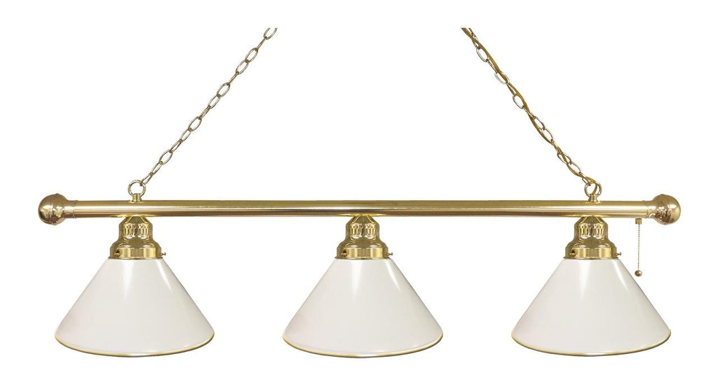 White 3 Shade Billiard Light Brass