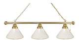 White 3 Shade Billiard Light Brass