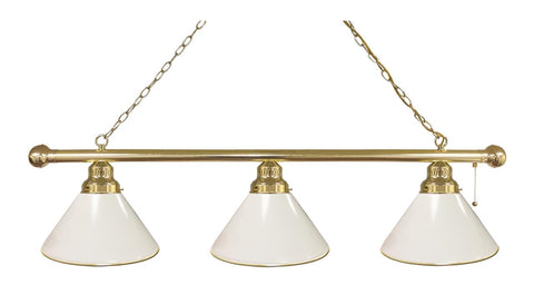 White 3 Shade Billiard Light Brass