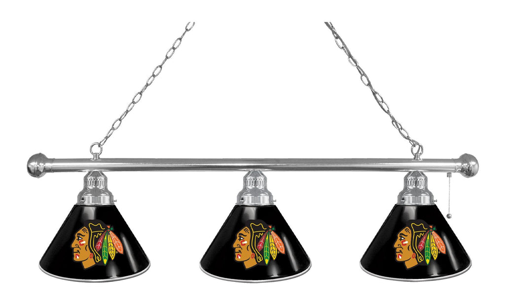 Chicago Blackhawks 3 Shade Billiard Light With Black Shades Chrome