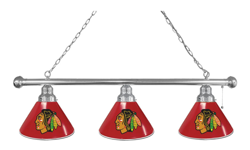 Chicago Blackhawks 3 Shade Billiard Light With Red Shades Chrome