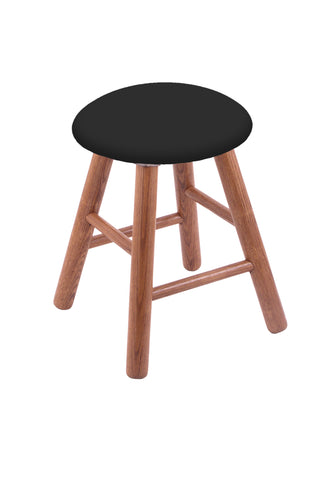 Oak Vanity Stool In Medium Finish With Black Vinyl Seat