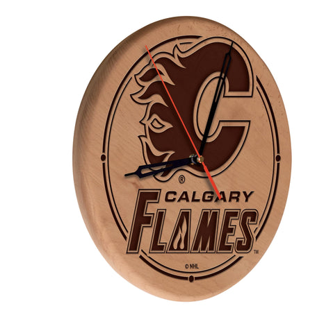 Calgary Flames Laser Engraved Wood Clock