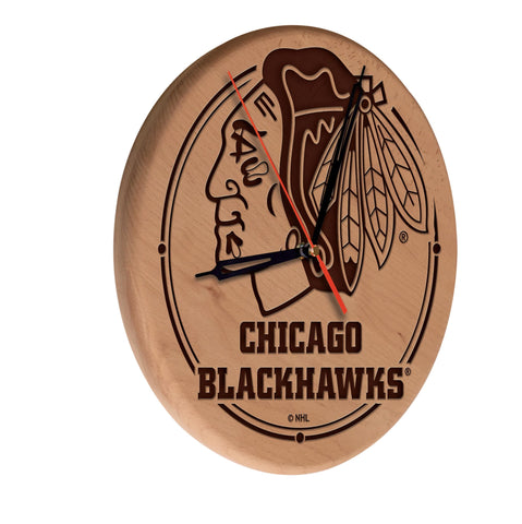 Chicago Blackhawks Laser Engraved Wood Clock