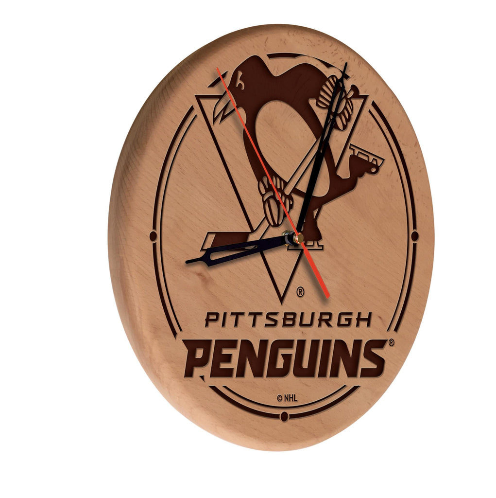 Pittsburgh Penguins Laser Engraved Wood Clock