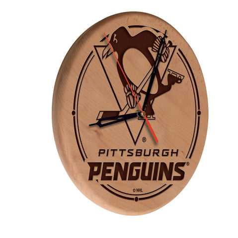 Pittsburgh Penguins Laser Engraved Wood Clock